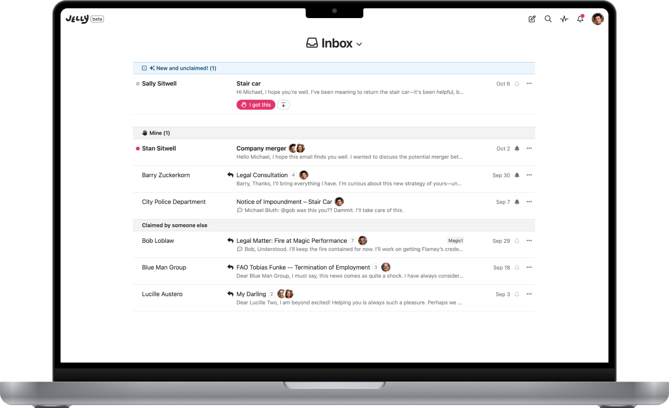 A screenshot of Jelly’s Inbox