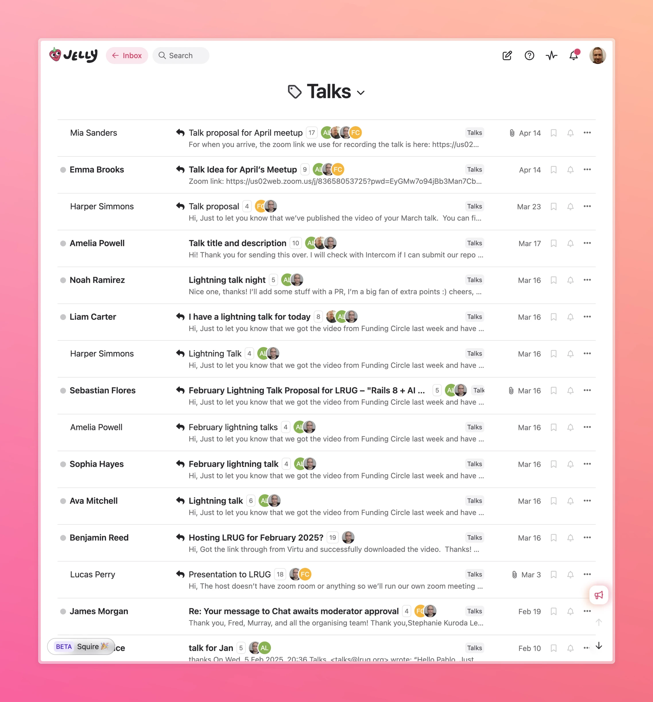 LRUG’s talk proposal emails in Jelly
