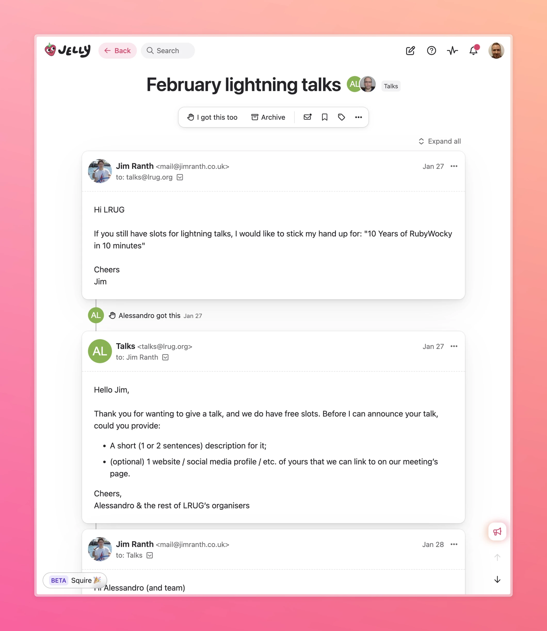One of LRUG’s talk proposal conversations