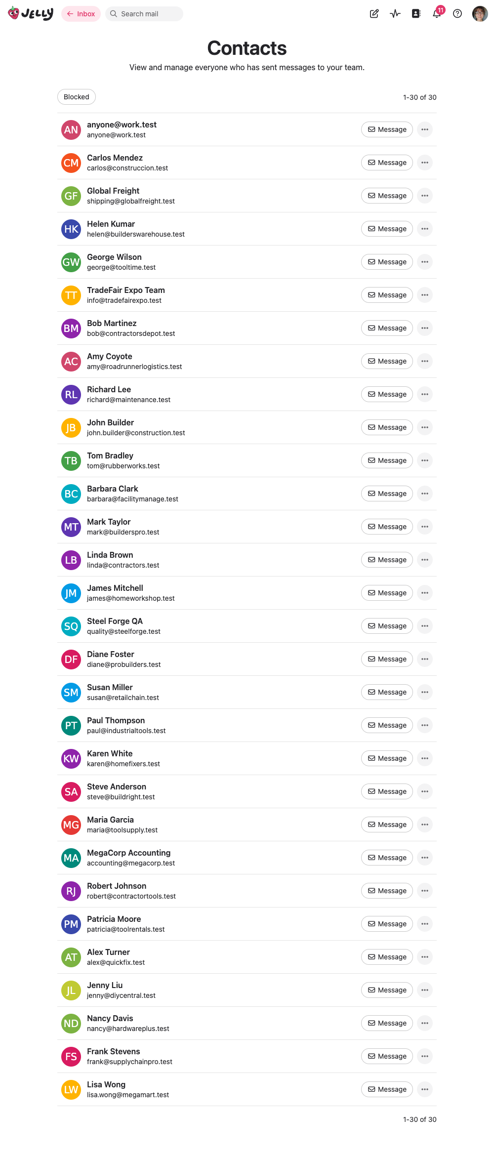 The full contacts page with search and filters