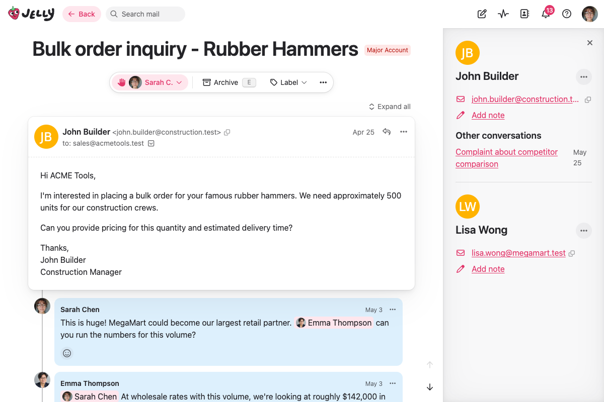 A conversation with the contact sidebar open