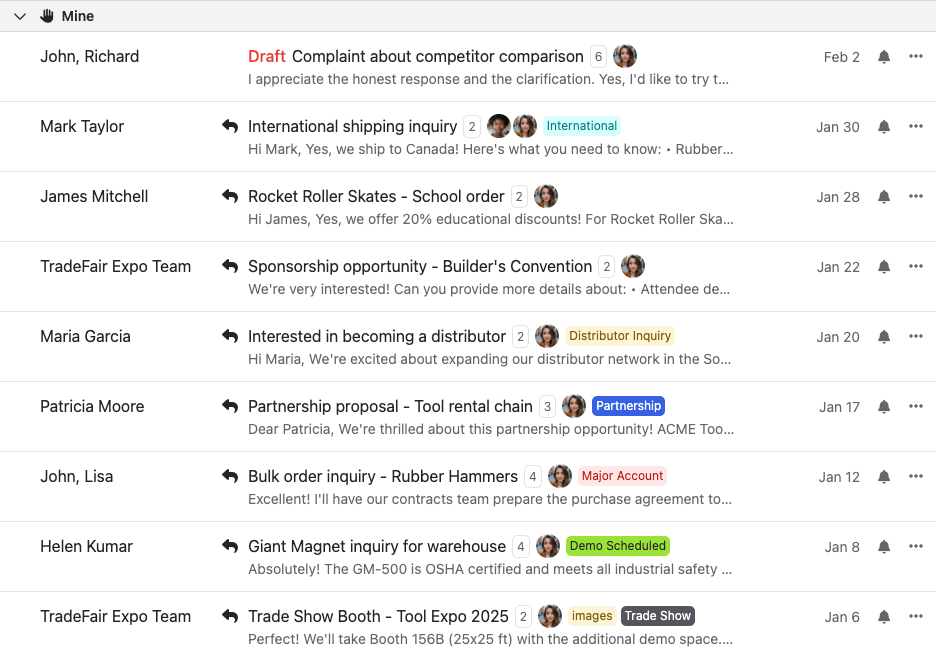 Find all the conversations you're working on in your 