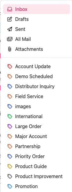 The actions menu, available by clicking “Inbox” at the top center of the Inbox