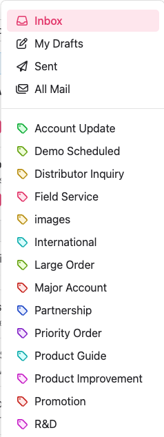 The actions menu, available by clicking “Inbox” at the top center of the Inbox