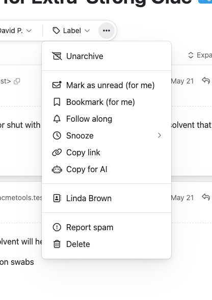 The conversation actions menu, where you'll find Snooze