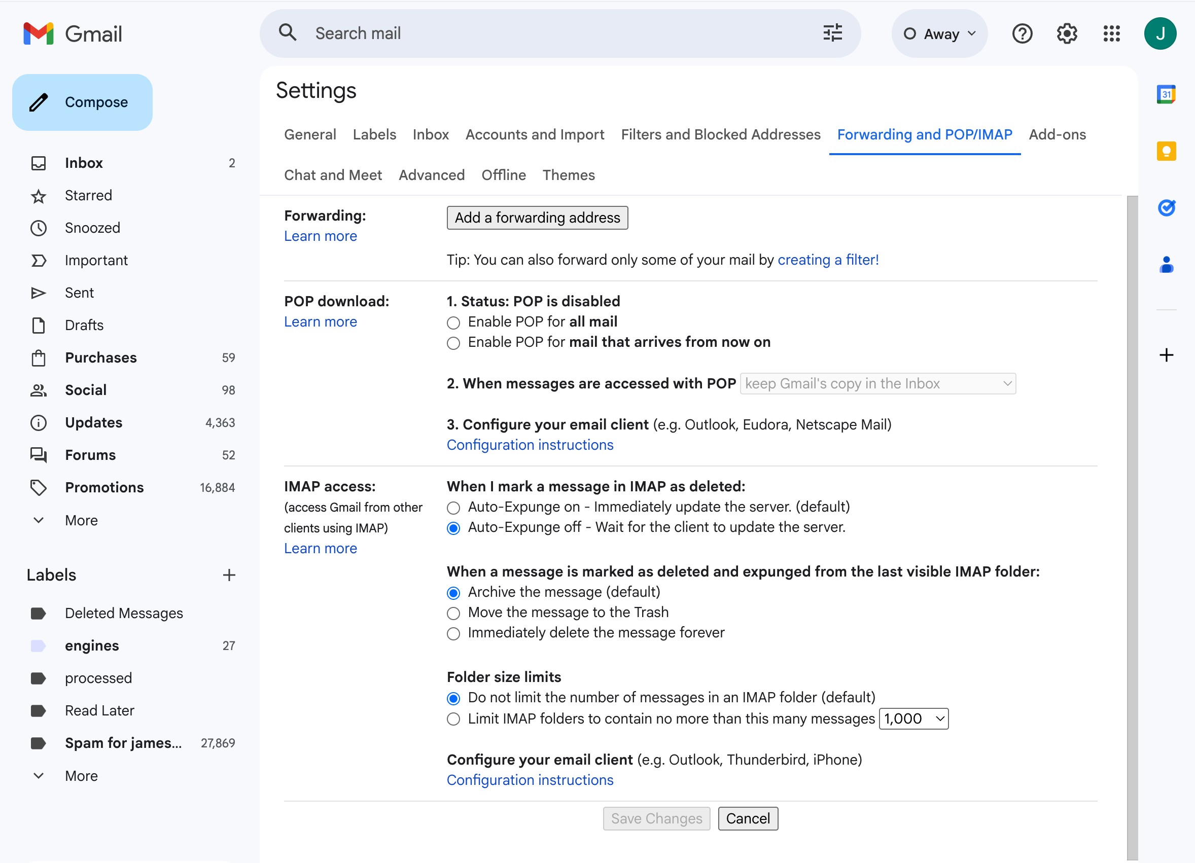 Google setup - opening settings